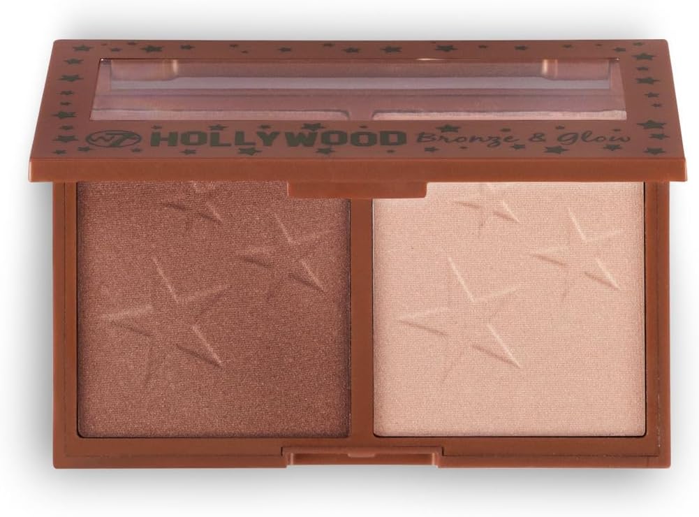 W7 Hollywood Bronze & Glow - Pressed Powder Duo Shimmer Bronzer & Highlighter - Contouring & Highlighting Vegan Makeup