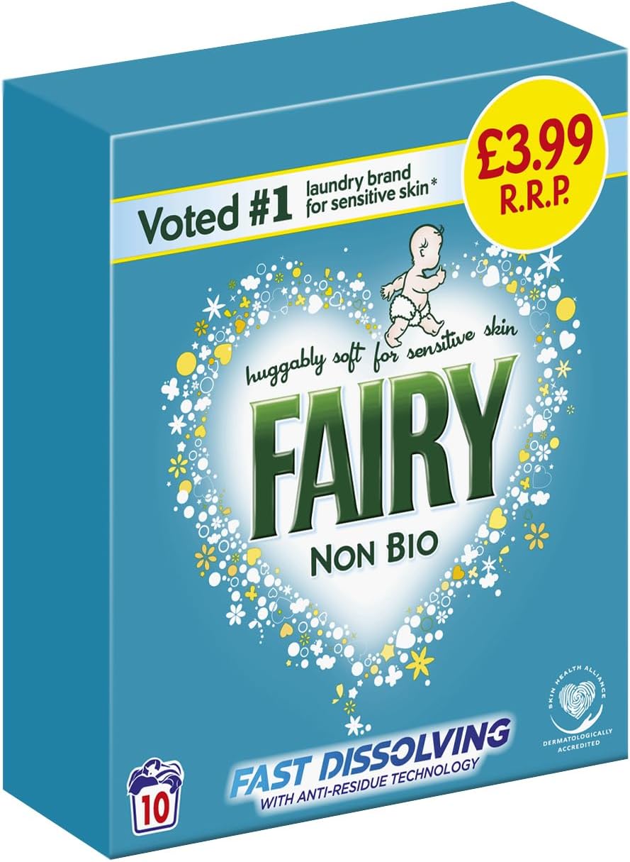Fairy Non Bio Washing Powder Laundry Detergent 600g, 10 Washes, For Sensitive Skin, With Brilliant Cleaning Power