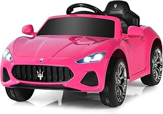 HONEY JOY Pink Ride On Car, Licensed Maserati GranCabrio, 12V Battery Powered Motorized Vehicle w/Remote Control, Spring Suspension, Double Doors, Lights, 4 Wheel Electric Vehicle for Kids(Pink)
