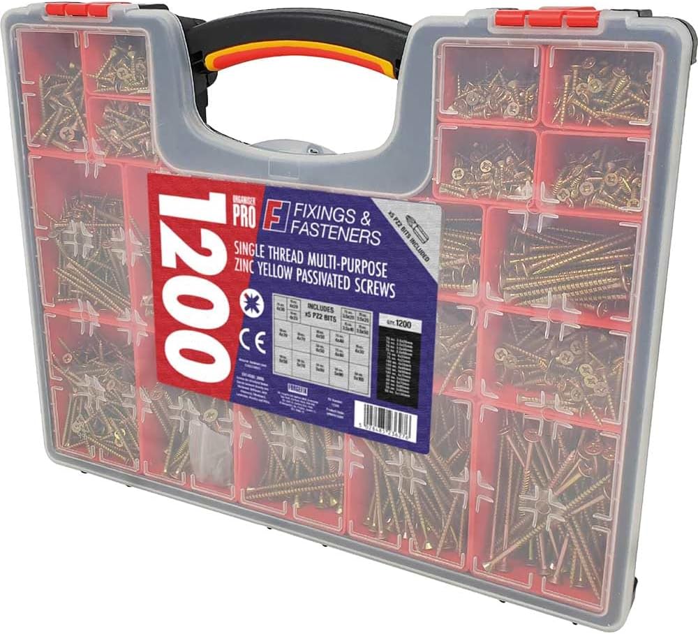 Forgefix Organiser Pro Single Thread Multi-Purpose Zinc Yellow Passivated Screws, Black