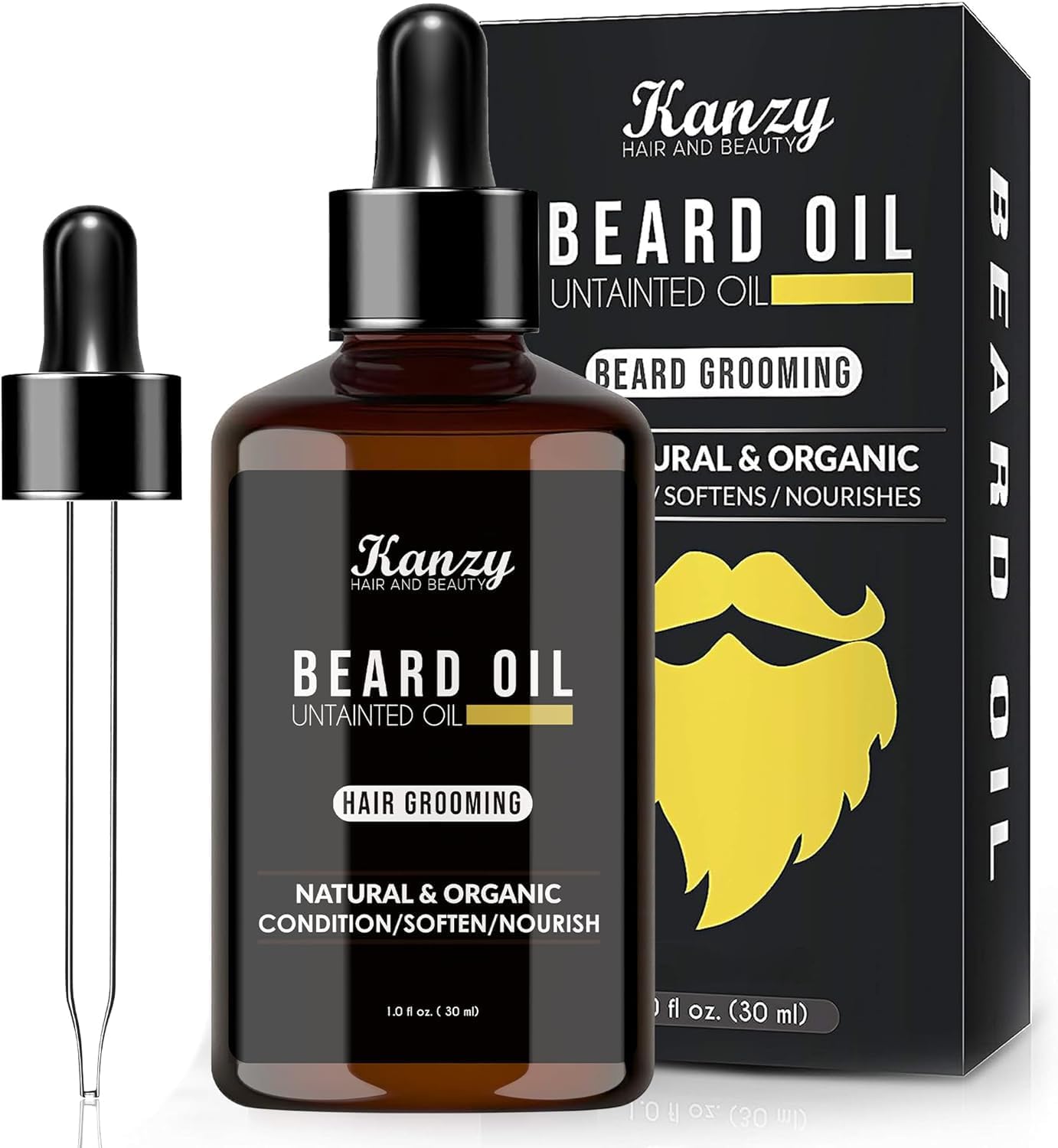 Kanzy Beard Oil Grooming Kit for Men 30ml - Mustache Hair Growth Oil, All Natural Hair Growth Oil for Beard, Organic Scented Hair Oil to Strengthen and Soften Facial Hair