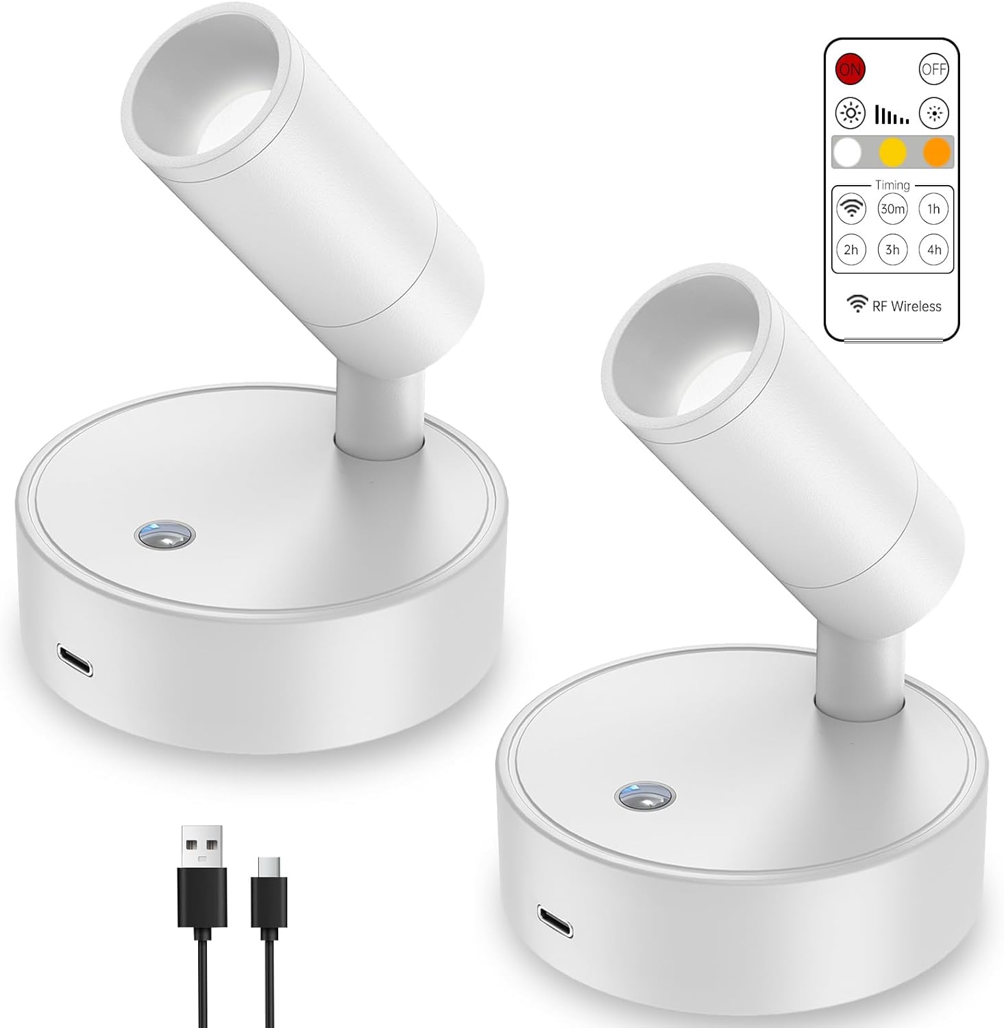 2 Pcs LED Wall Mounted Lights with Remote, Wall Sconces Lamp Rechargeable Battery Operated, 3 Color Temperatures & Dimmable Magnetic 360° Rotation for Bedroom Bedside Picture Plants