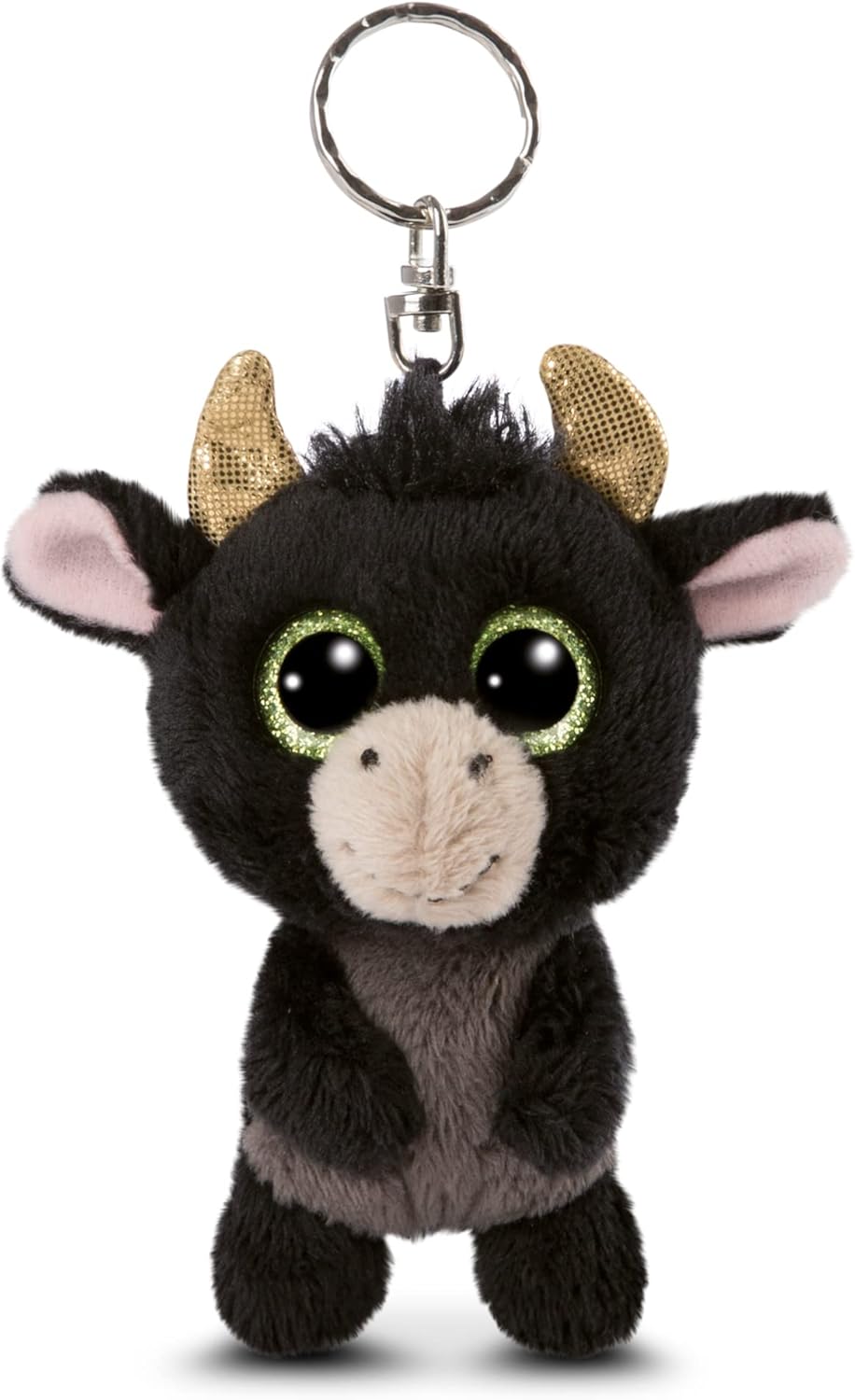 NICI 47662 Animal Original – Glubschis Bull Keyring Bubalu 9cm – Cuddly Toy Pendant for lanyards, Keychains & Key Holders – Bag Charm, Black