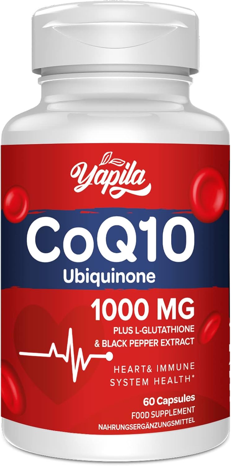 CoQ10 with L-Glutathione 1000mg Capsules - 100% Fermented Coq10 Supplement, High Absorption, Super Strength Coenzyme Q10, Antioxidant Supplements, Soy-Free, Glute-Free, Non-GMO, Vegan