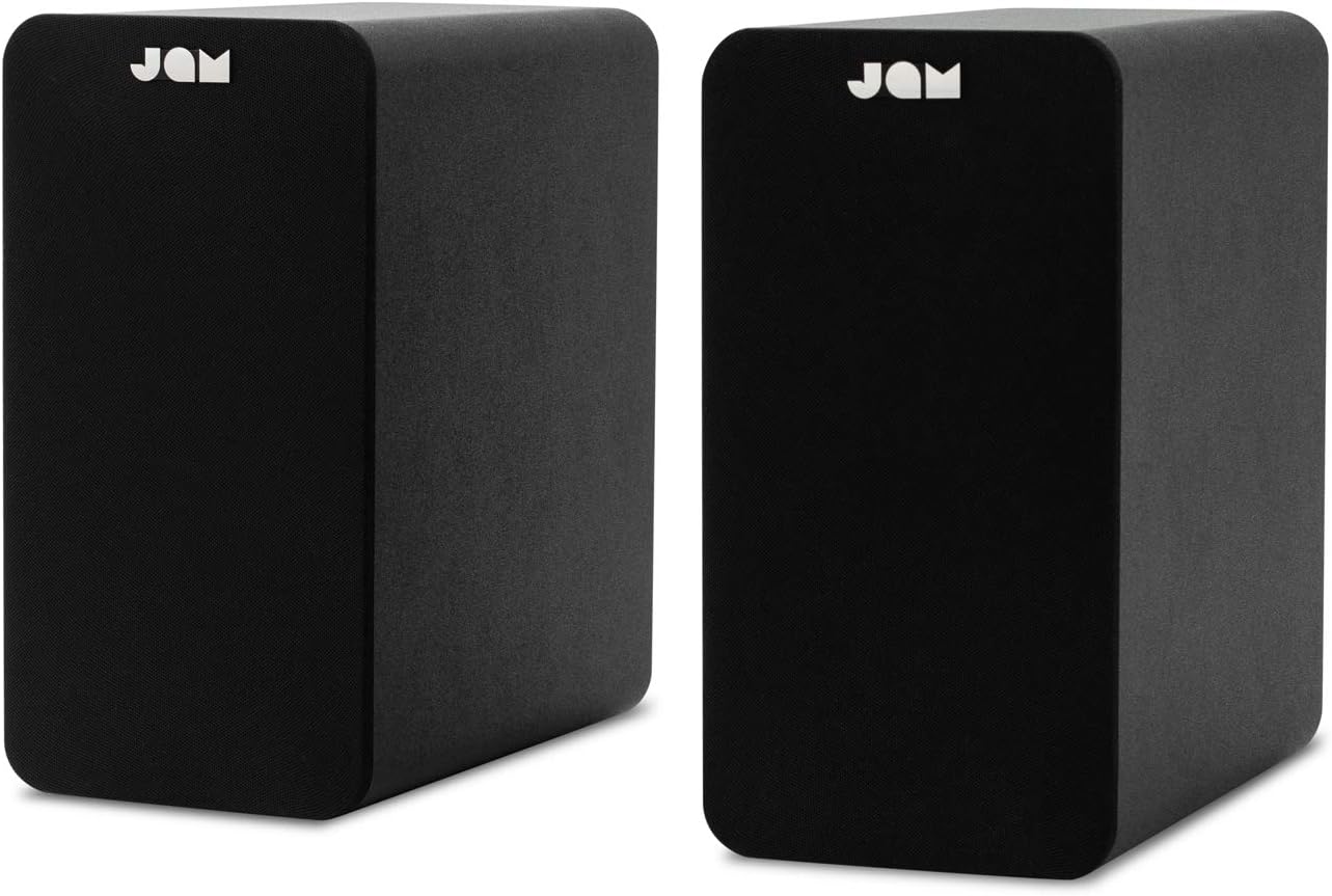 JAM Bluetooth Bookshelf Speakers - Compact, Mains Powered Dual Speaker System, Aux-in Function, wireless Turntable speakers, 4" Driver, High Definition Amplifiers, Richer Bass, Finer Acoustics - Black