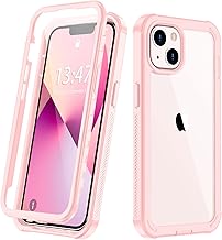 iPhone 13 Full Body Bumper Case, Anti-Scratch Screen Protector, Slim, Shockproof, Dustproof, Lightweight, Pink