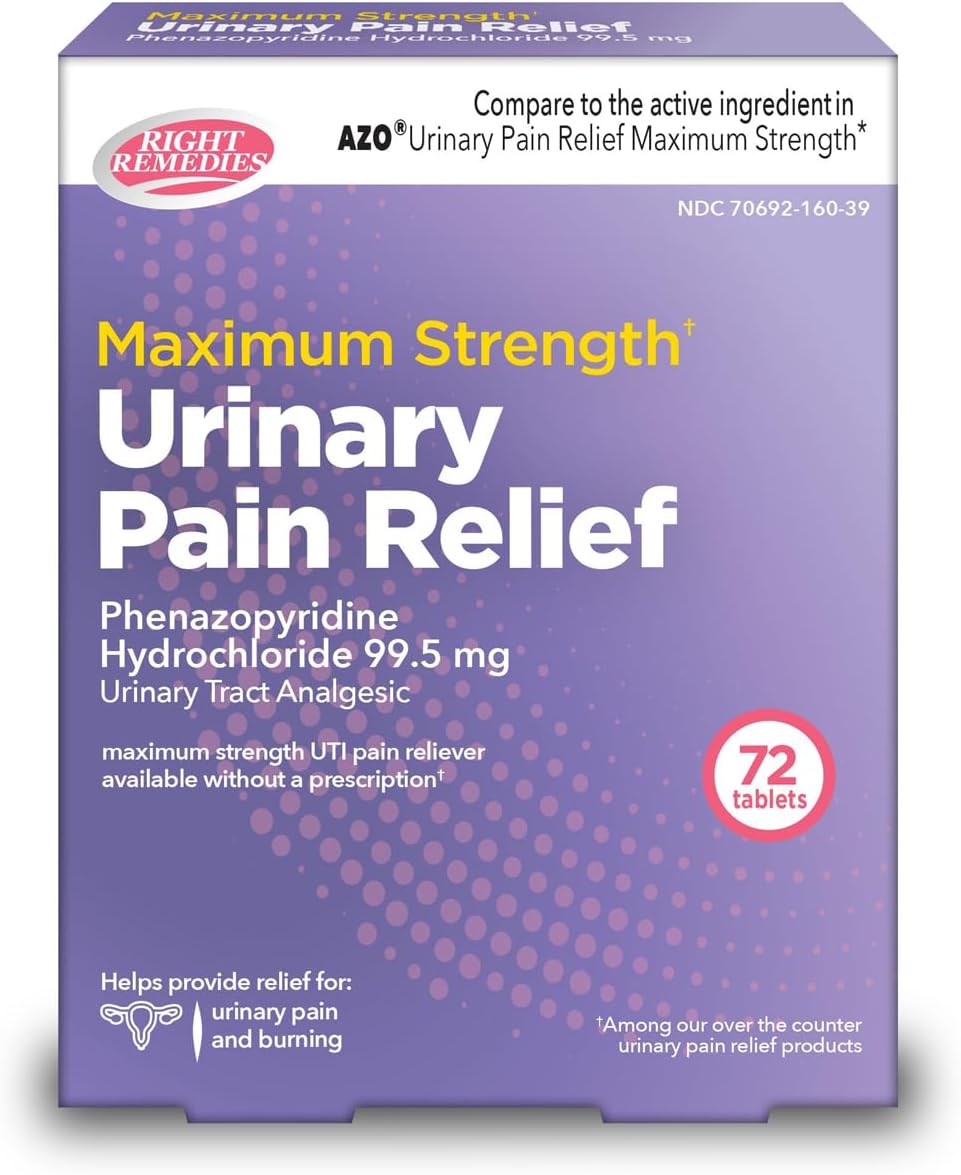 Urinary Pain Relief Phenazopyridine HCl 99.5mg Tablets | Maximum Strength OTC for Fast Relief of UTI Pain, Burning and Bladder discomfort | Generic AZO Maximum Strength (72 Count)