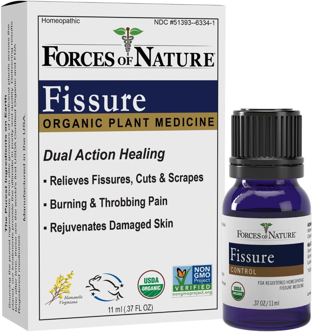 Forces of Nature Fissure Control, Organic Homeopathic Treatment with Witch Hazel for Anal Fissures, Hemorrhoid Related Irritation & Discomfort, Fast, Natural Topical Relief, 11ml (0.37 fl oz)