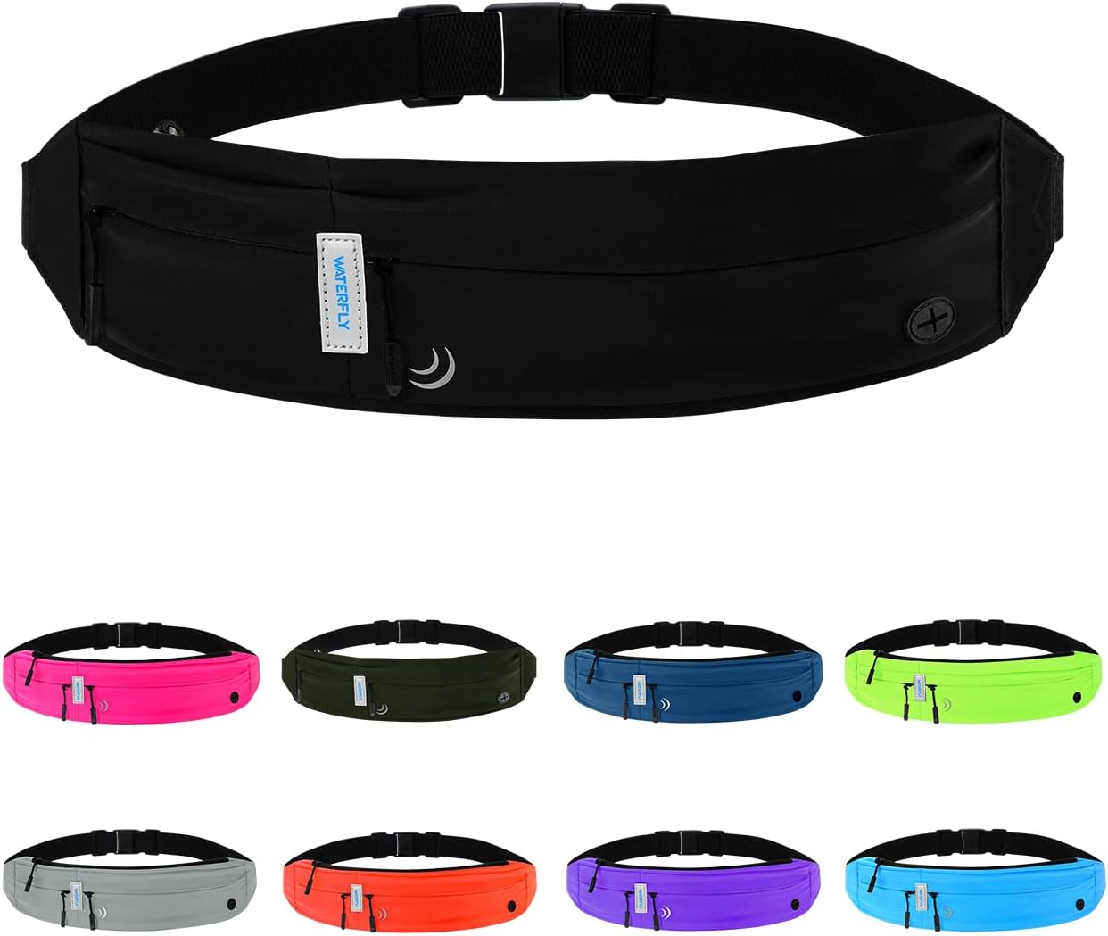 WATERFLY Running Belt Fanny Pack:Phone Holder Belt for Men Women | Lightweight, Soft and breathable fabric,SBS zipper, Adjustable waist belt, Zero bounce, Suitable for running workout Fitness