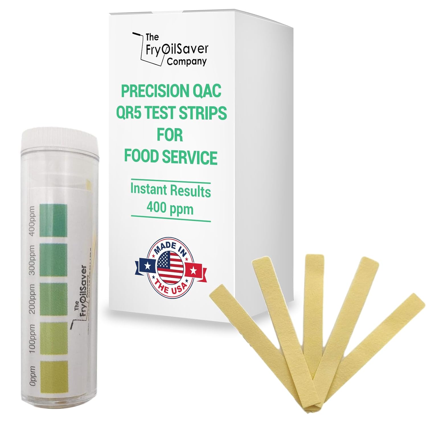 1 x Vial of 100 Quat Test Strips for Sanitizing Solution, QAC QR5-0-500PPM Quat Sanitizer Test Strips for Restaurant Kitchens, Diners, Santizer Testing Kit for Food Service Industry by FryOilSaver Co.