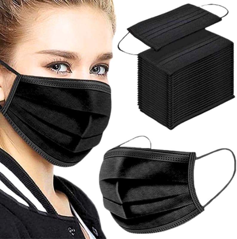 Aspect Disposable Face Masks, 3 Ply Earloop Face Mask, Breathable Triple Layer Mouth Cover with Elastic Ear loops, Suitable for Home, School, Office and Outdoors - Black