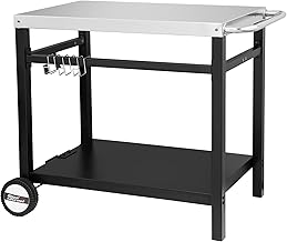 Royal Gourmet Dining Cart Table with Double-Shelf, Movable Stainless Steel Flattop Grill Cart, Hooks, Side Handle, Multifunctional PC3401S (Silver)