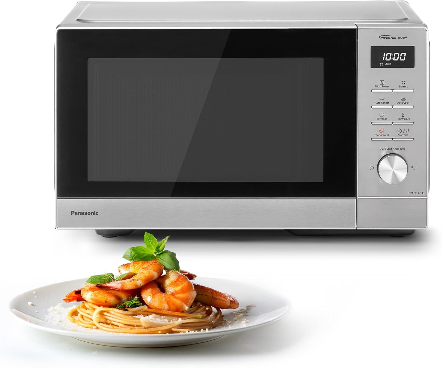 Panasonic NN-SD37QSBPQ 29L Solo Microwave Oven, 1000W, Auto Defrost, 11 Auto Programmes, Timer, Silver & Stainless Steel