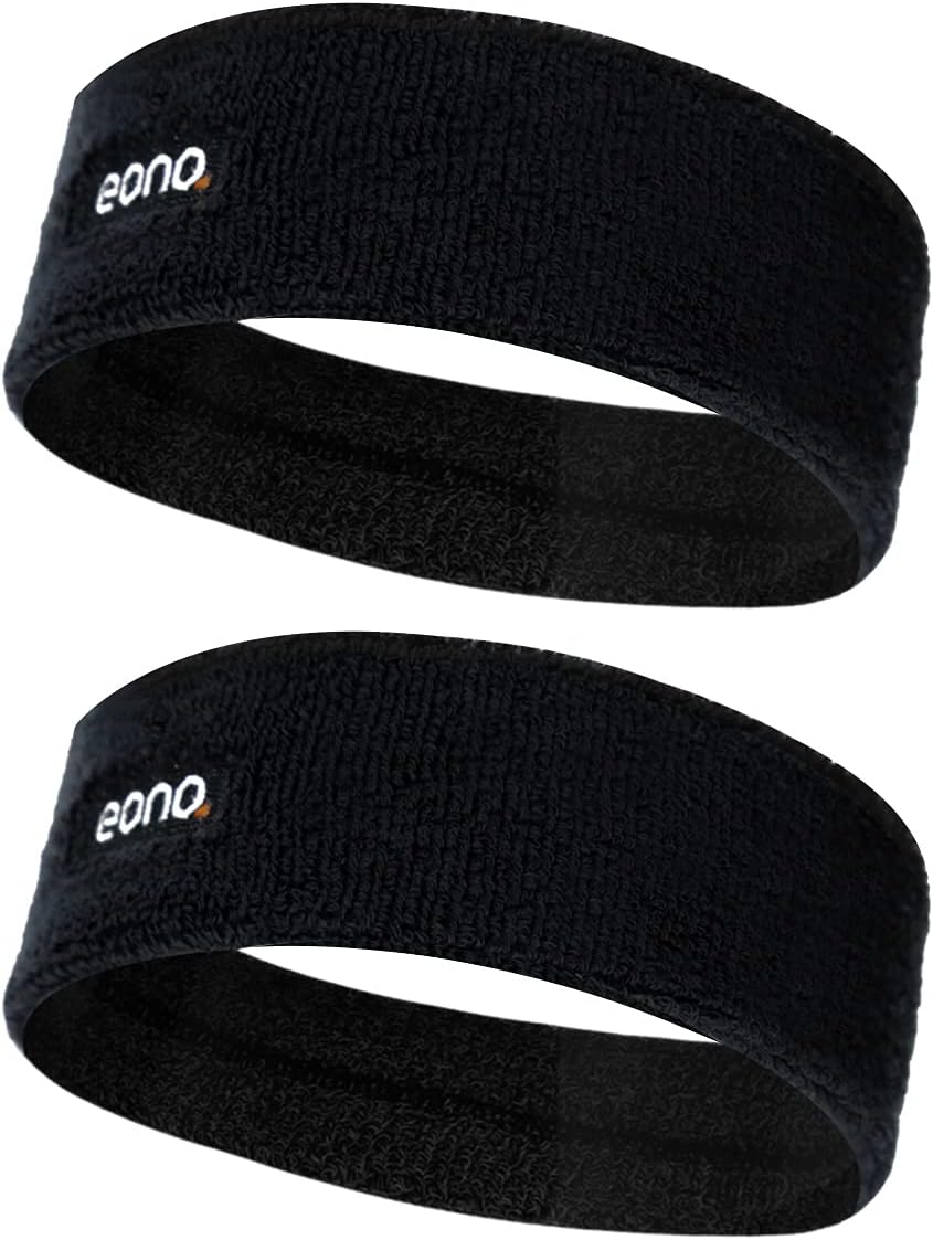 Eono Elastic Sports Headband 2Pack Unisex High Absorption Sweat Band Hair Band for Running, Fitness, Tennis & Outdoor Activities