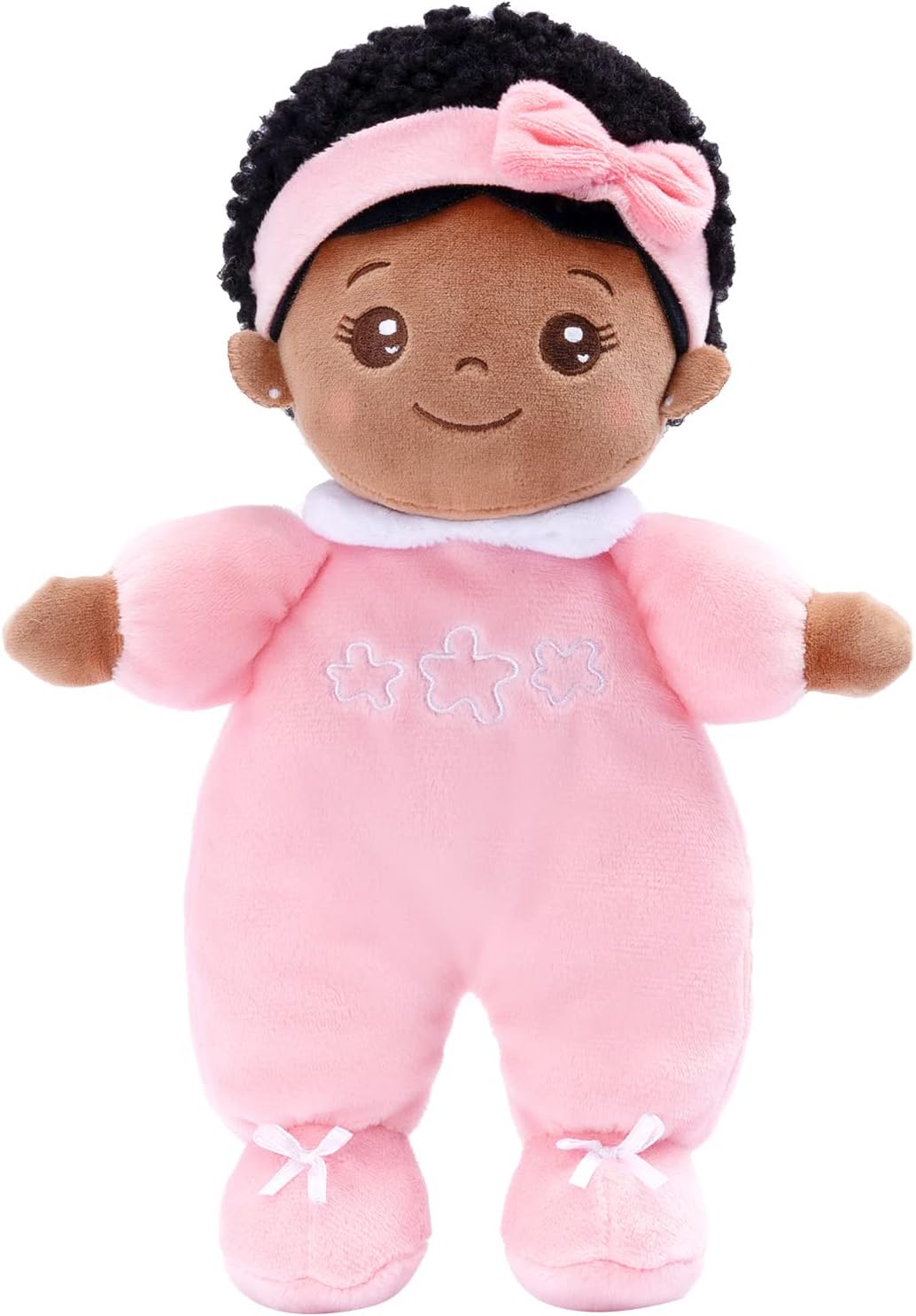 OUOZZZ Rag Doll - 25cm Ragdoll Black Doll for Girls,Toys for 1 2 3 Year Old Girls, First Doll Rattle Soft Doll,Shower Present Baby Gift for Birth Girl