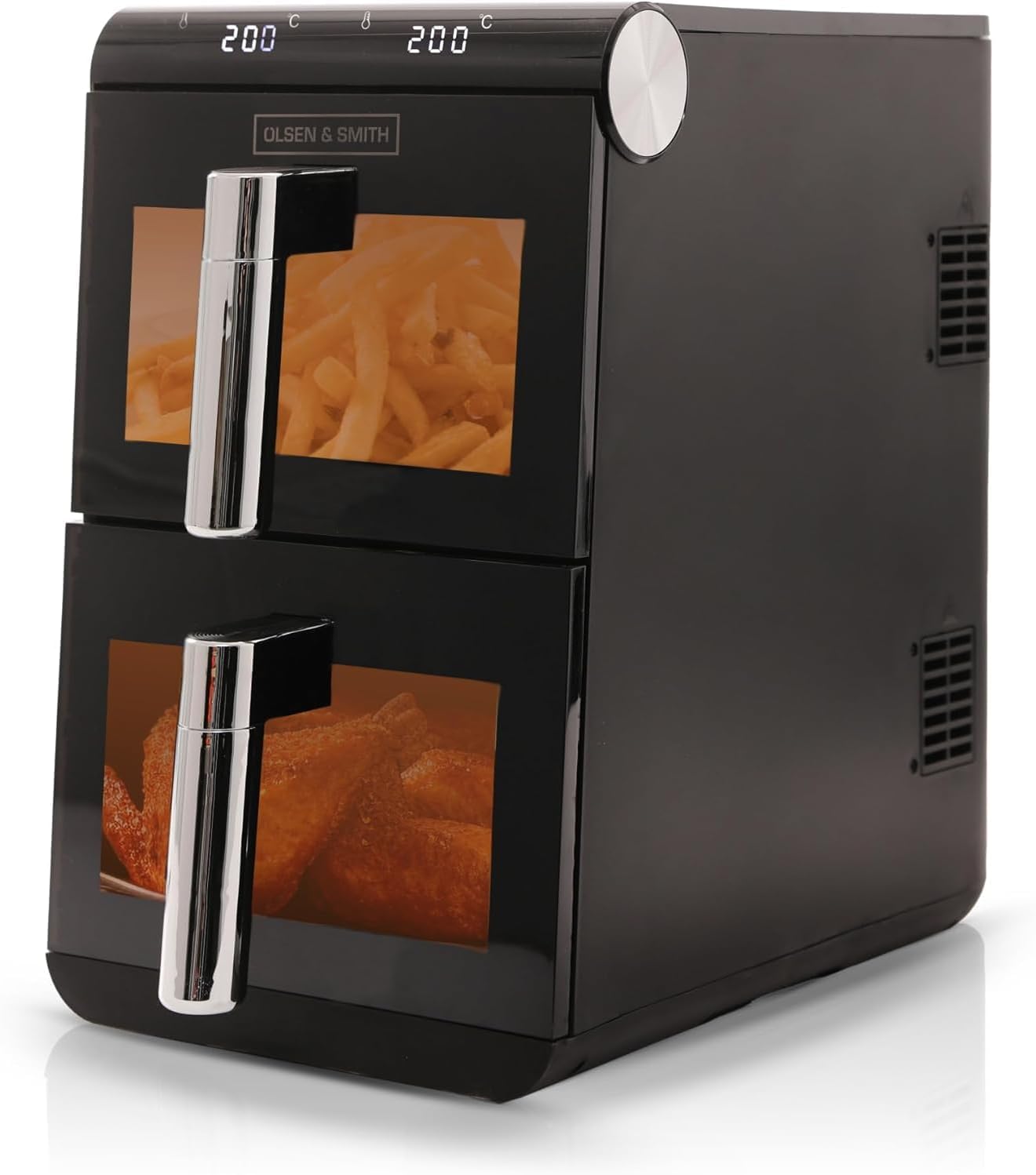 Olsen & Smith 11L Vertical Dual Stack Air Fryer with Two 5.5L Baskets, Viewing Windows, Compact Space-Saving Design, Digital Display, Touch Controls, Dual Cook Functions, 13 Pre-Sets, Black