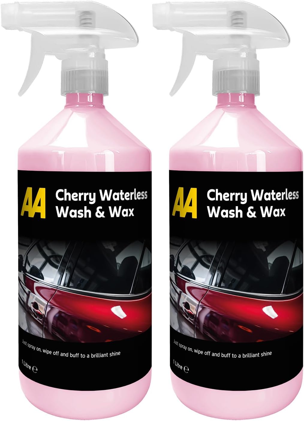 AA Cherry Waterless Wash & Wax 2 x 1 Litre, Quick Cleaning Without Water, Spray, Wipe & Buff