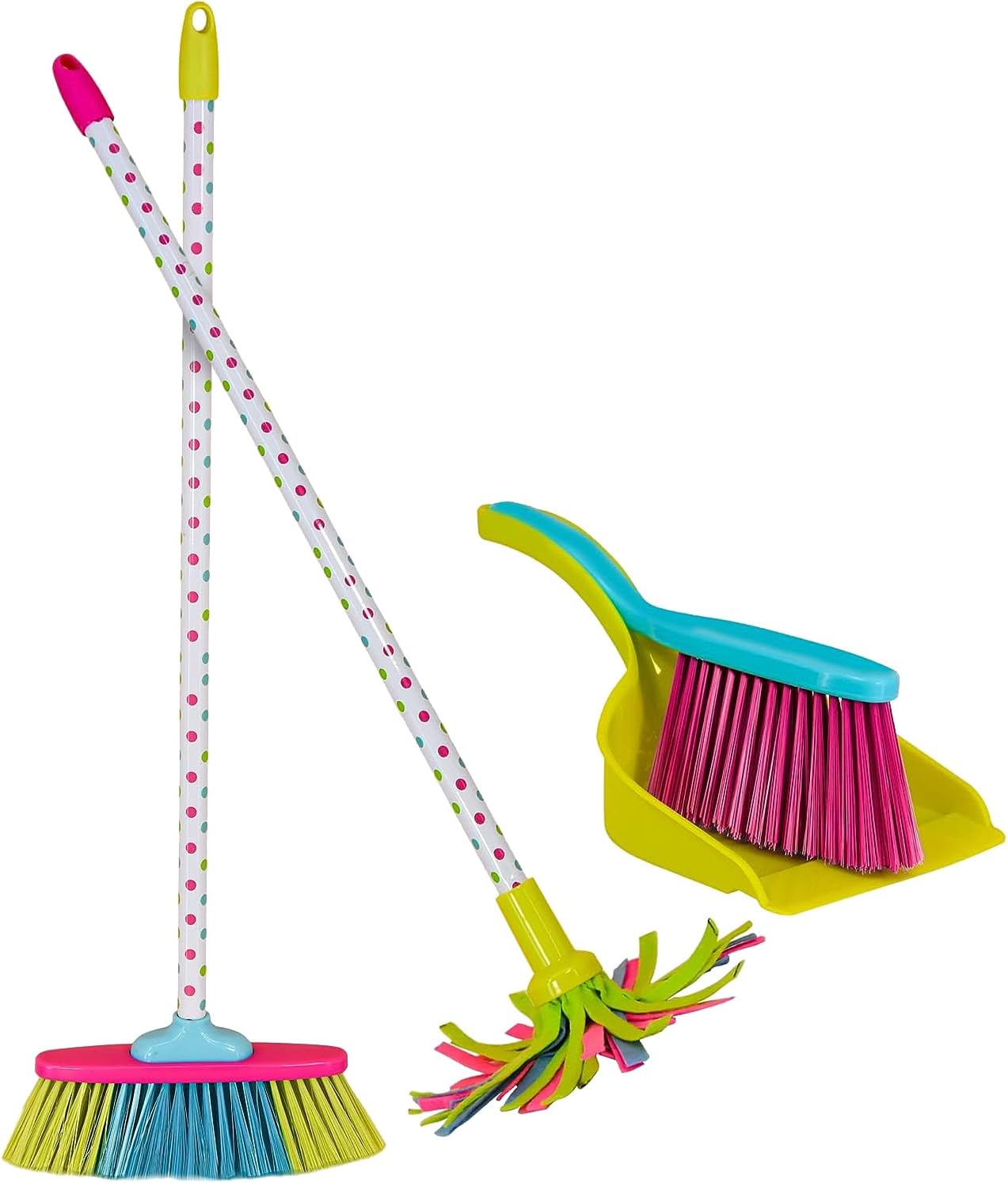 Kids Cleaning Set - Toy Mop, Broom, Brush and Dustpan, Childs Role Play Set, Household Toy