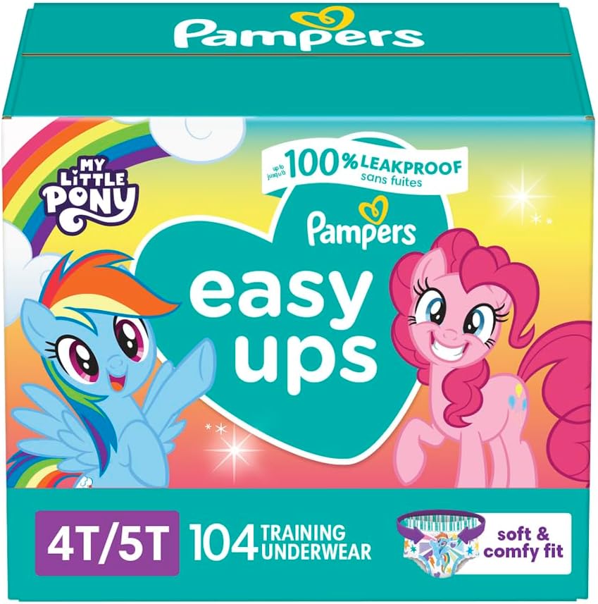 Pampers Easy Ups Girls & Boys Potty Training Pants - Size 4T-5T, One Month Supply (104 Count), My Little Pony Training Underwear (Packaging May Vary)