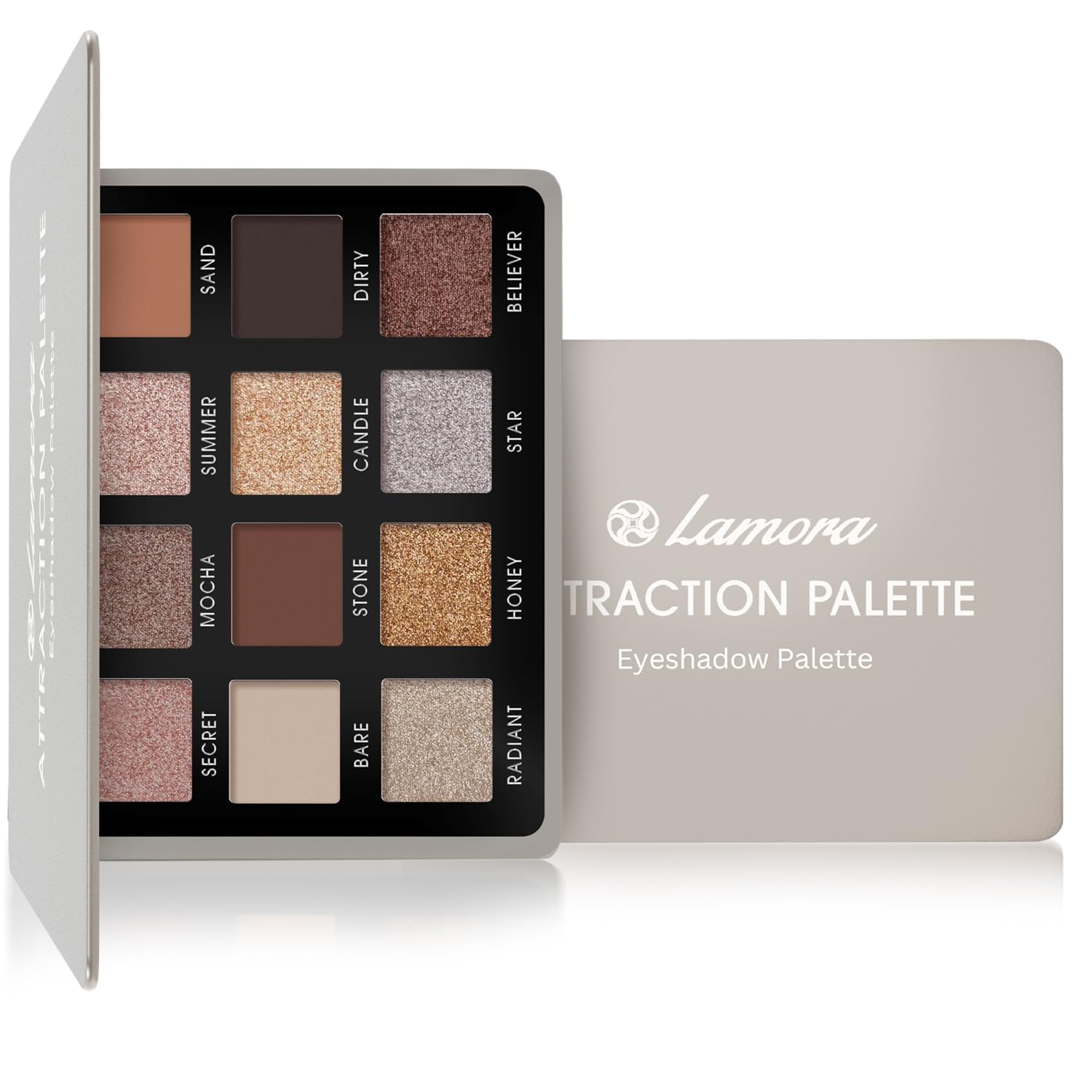 Lamora Nude Neutral Eyeshadow Palette - 12 Natural Highly Pigmented Shimmer & Matte Shades - Travel Size Makeup Palette with Mirror