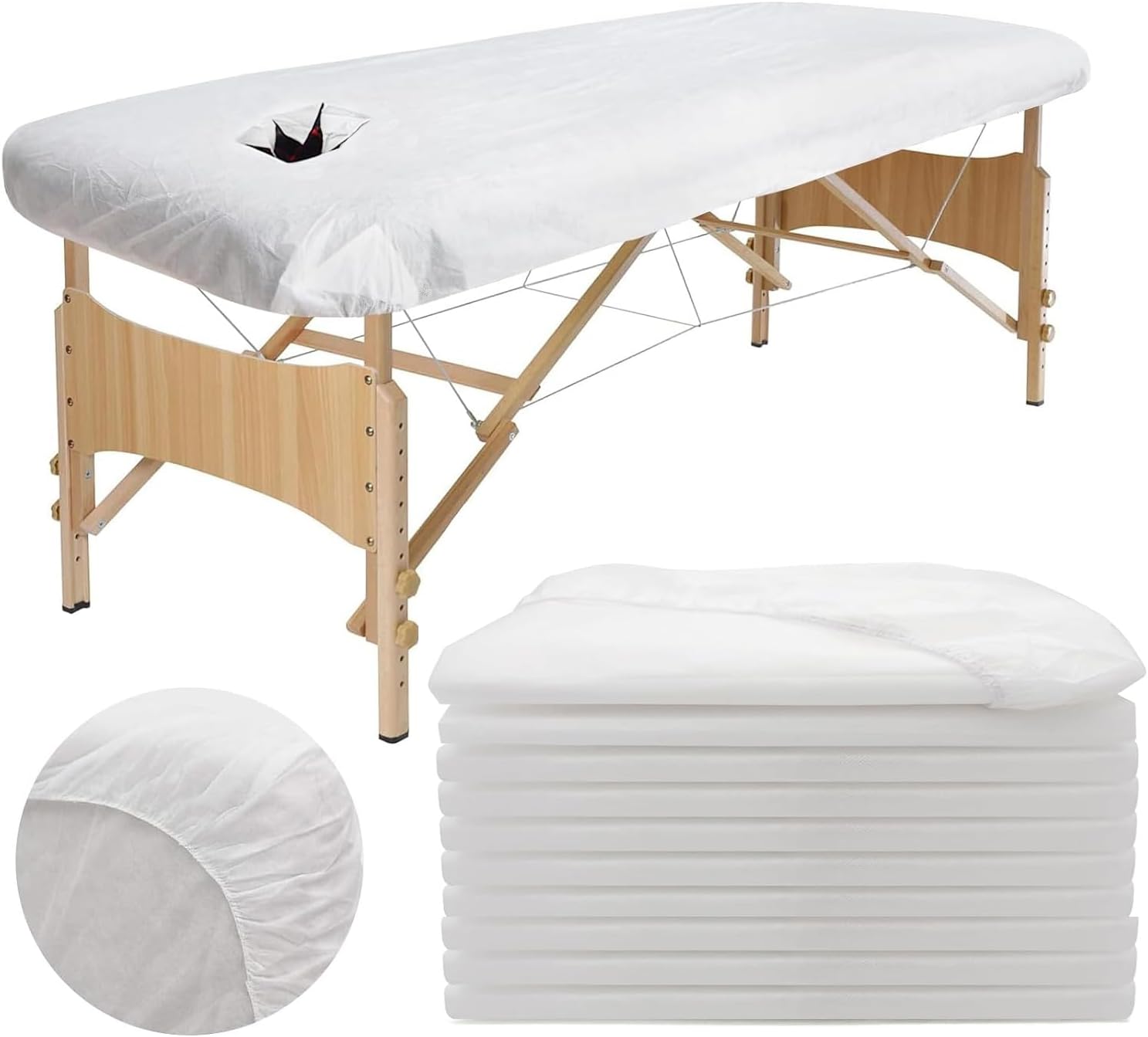 10pcs Disposable Fitted Massage Table Sheets Non-Woven Spa Bed Covers Breathable Oil-Proof Table Couch Protective Cover Thick Massage Bed Pad for Spa Beauty Salon Tattoo Hospital Bed, 80x190cm