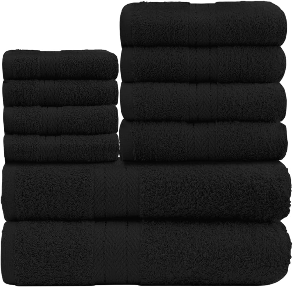 GC GAVENO CAVAILIA 10 Piece Towel Bale Set | Quick Drying Cotton Towel Highly Absorbent 450 GSM Black Towels Set | Bathroom Towels Bale Set 4x Face 4x Hand 2x Bath Towels