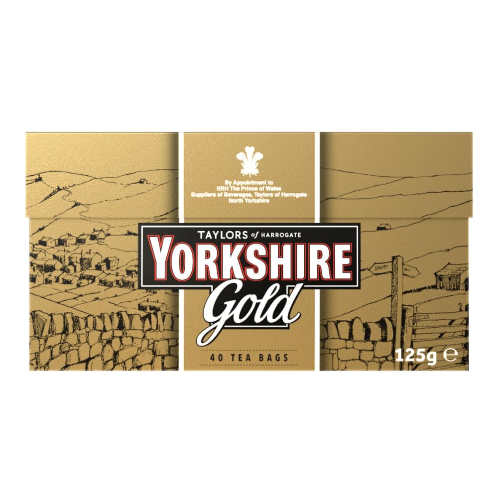 Yorkshire Tea, Gold, Pillow Tea Bags, 40 Count (Pack of 1), Premium Blend, Rich, Smooth, and Satisfying, Classic British Breakfast Blend, Caffeinated, Enjoy Hot or Iced, 40 Teabags