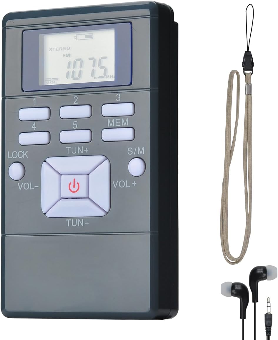 Portable FM Stereo Radio with Earphone, Mini Pocket Size Digital Tunning FM Transistor Radio for Walking, Running, Jogging