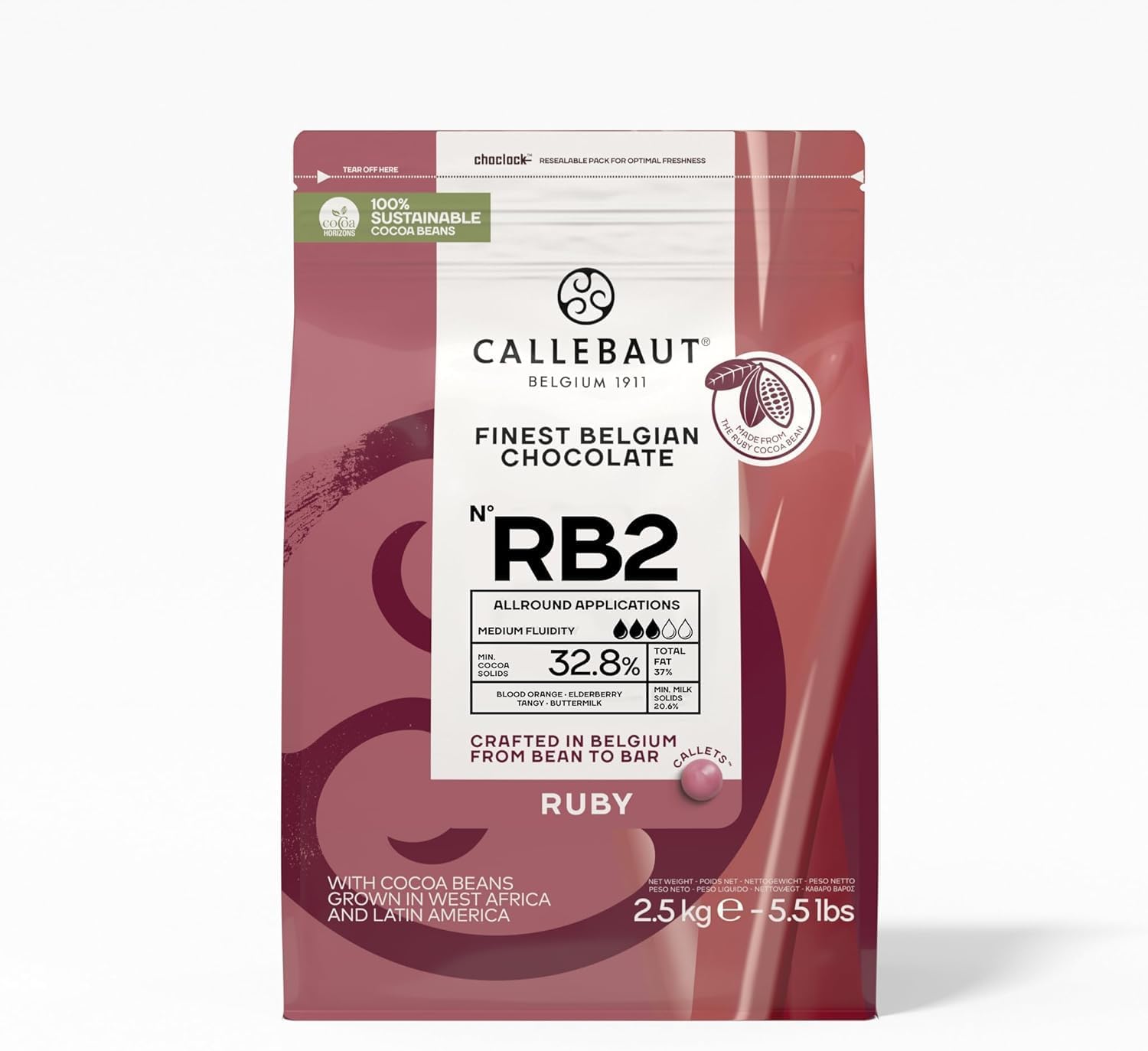 Callebaut Ruby Chocolate Callets RB2 – 2.5kg, 32.8% Cocoa