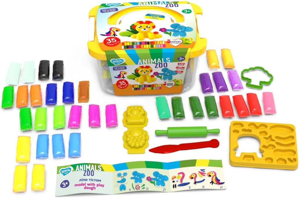 Zoo Animals Box Modeling Set With Colour Dough - Arts and Crafts for Kids - Modelling and Sculpting Playdough Set - Creative Activity Kit
