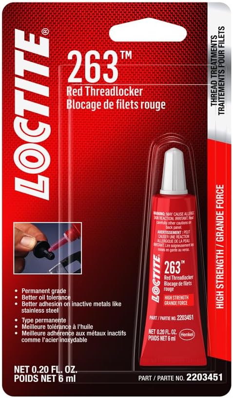 LOCTITE 263 Automotive Threadlocker Red – High Strength Thread Lock, General Purpose Applications, Oil Tolerant, Fluorescent - 6 ml, 1 Pack