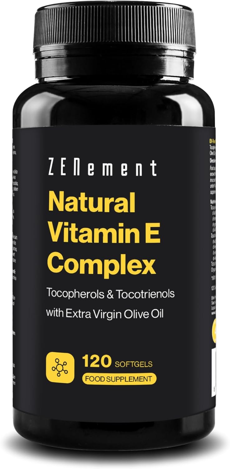 Natural Vitamin E Complex, Tocopherols & Tocotrienols, 120 Softgels | with Organic Extra Virgin Olive Oil | Antioxidant | 100% Natural Ingredients, Soy Free | Zenement
