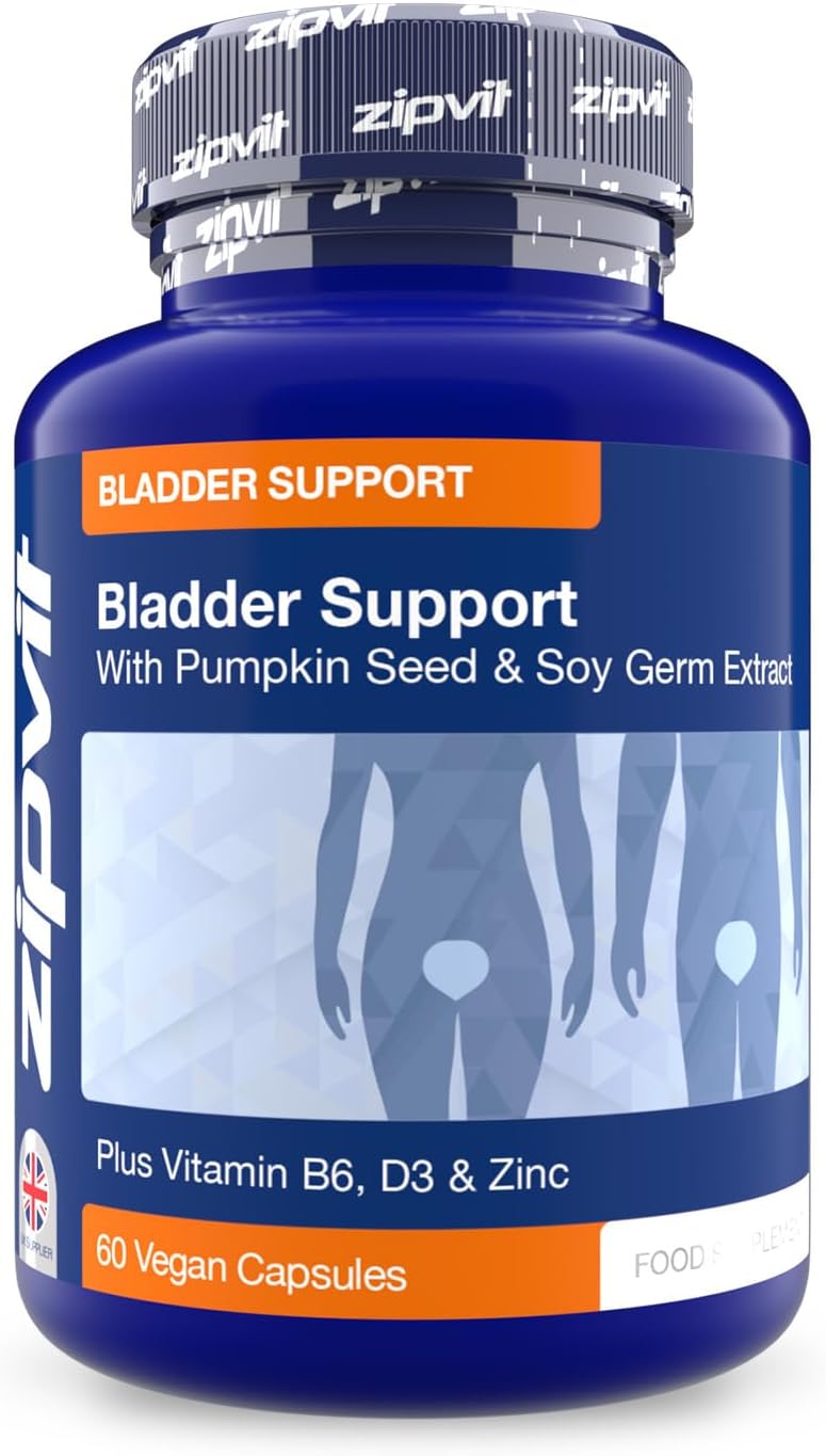 Zipvit Bladder Support with Pumpkin Seed & Soy Germ Extracts. Helps You Go Less Frequently. Enriched with Vitamins D3, B6 & Zinc. 60 Vegan Capsules for Men and Women.