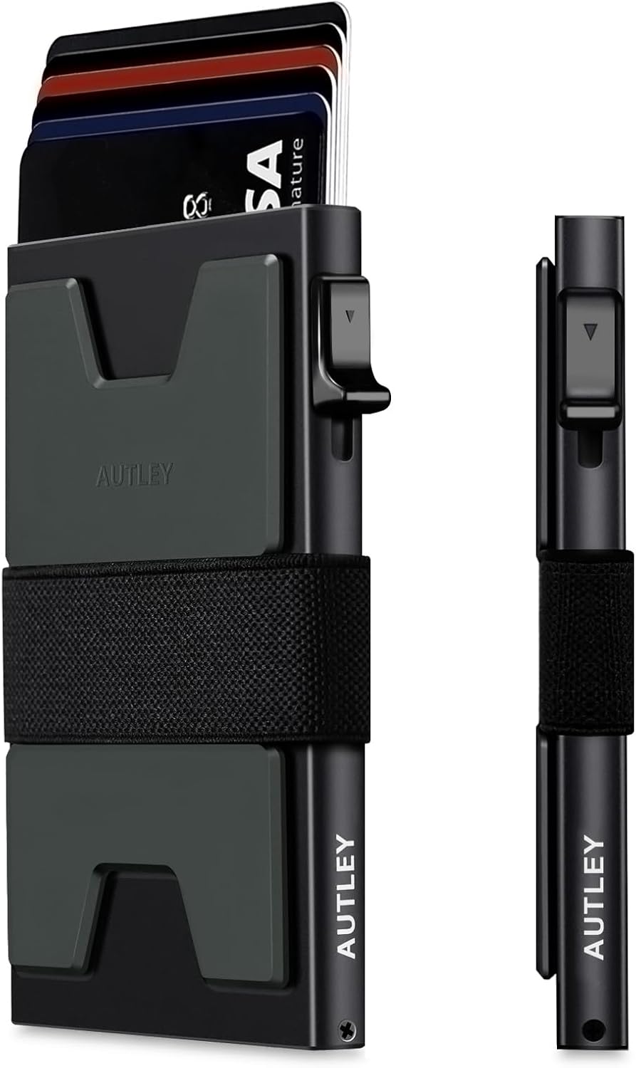 AUTLEY Slim Card Holder, Minimalist Pop Up Wallet for Men, RFID Blocking Mens Wallet with Cash Band (Black)