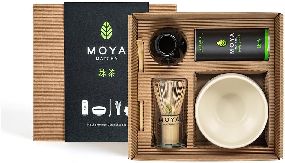 MOYA MATCHA Japanese Ceremonial Grade Matcha Tea Set with Beige Bowl, Traditional Bamboo Whisk, Holder and Spoon