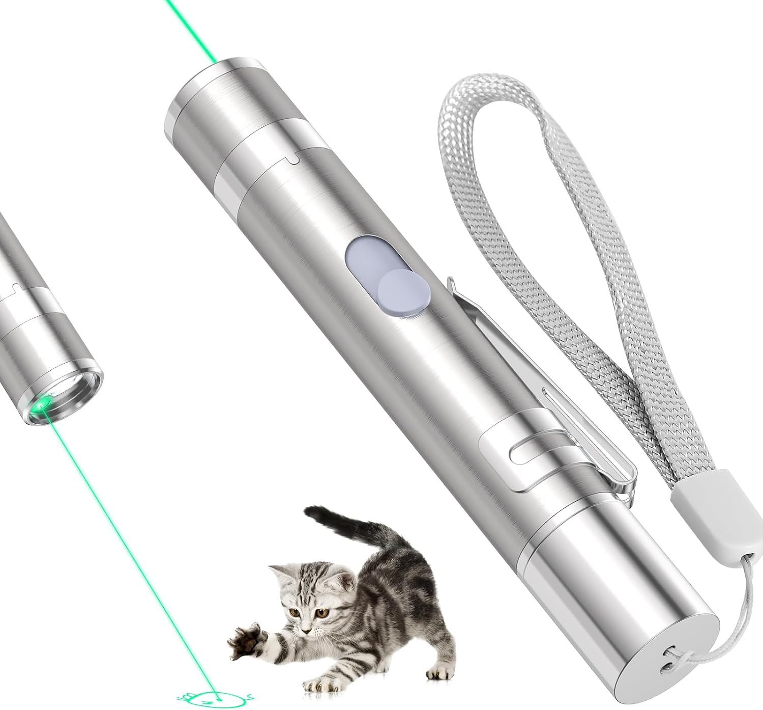 Waputne Cat Toy, Green Light, Rechargeable, 3 Light Modes, 5 Fun Patterns