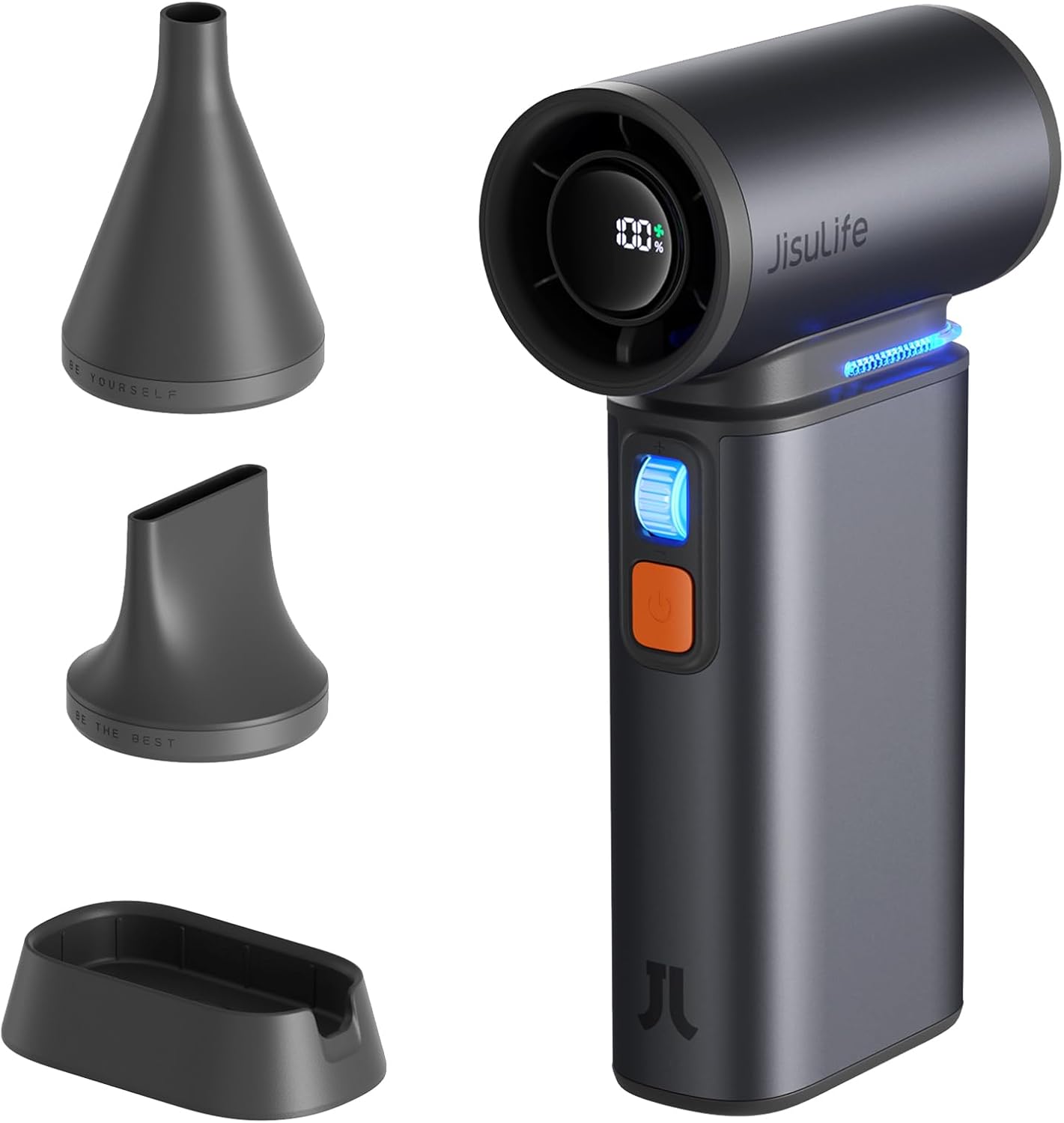 JISULIFE Super Jet Fan, 8500mAh Portable Handheld, 100000 RPM Electric Air Duster, 20m/s Dry Blower, 100 Speed Gears Turbo Fan Digital Display, Rechargeable Compressed Air Duster - Dark Grey