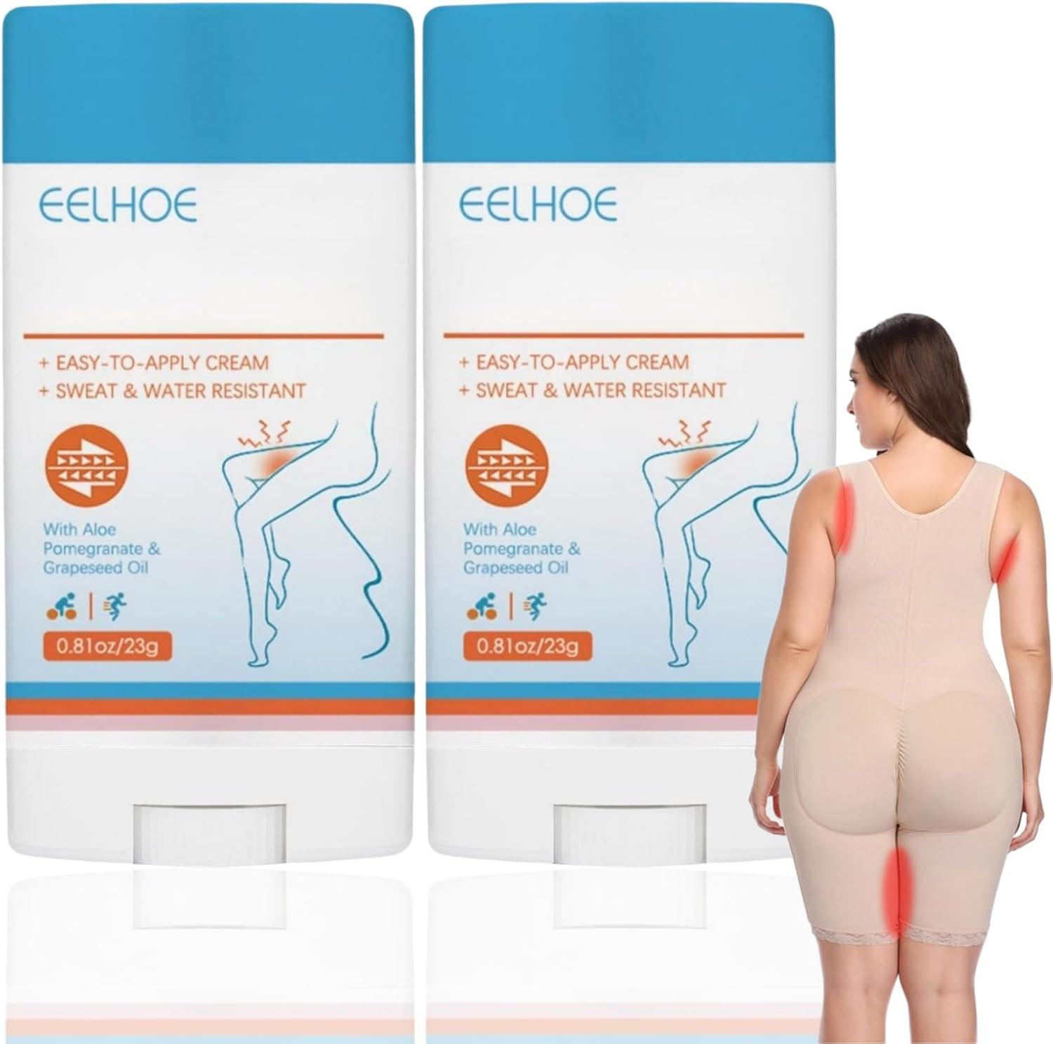 HIVETZ 2PCS Anti Chafe Stick,Anti Chafing Cream,Anti Friction Cream,Anti Chafe Balm,Glide Anti Chafing Stick,Anti Friction Stick,Thigh Rescue Anti Chafe Balm,Thigh Prevention Cream for Women