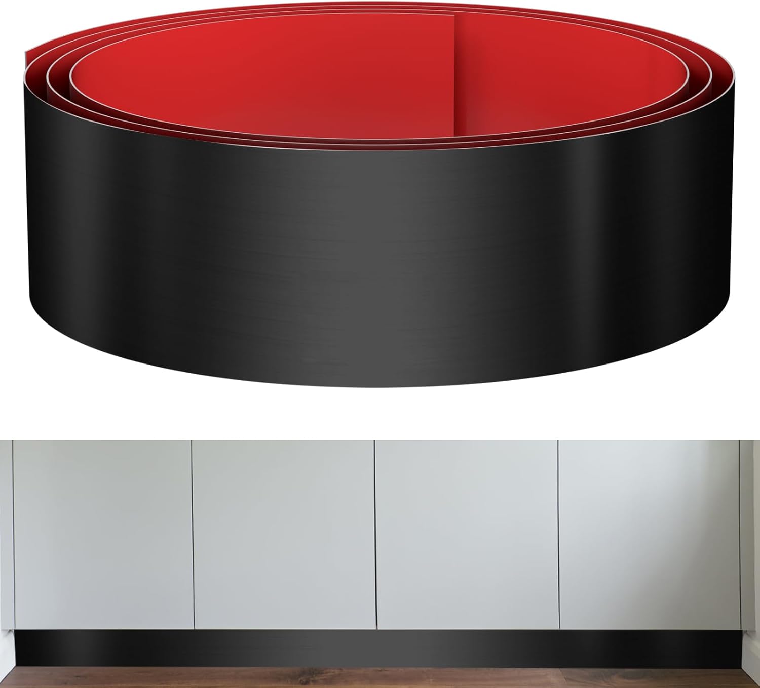 Stainless Steel Toe Kick Cover, 6" x 102" Baseboard Plate, Self Adhesive Kickplate for Bottom of Door, Kitchen Island, Cabinet, Cupboard (Brushed Black)