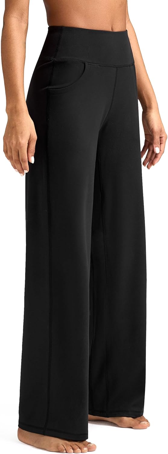 Wide Leg Pants Women High-Waisted Yoga Work Dress Pants with Pockets, Casual Sweatpants, Petite/Regular/Tall
