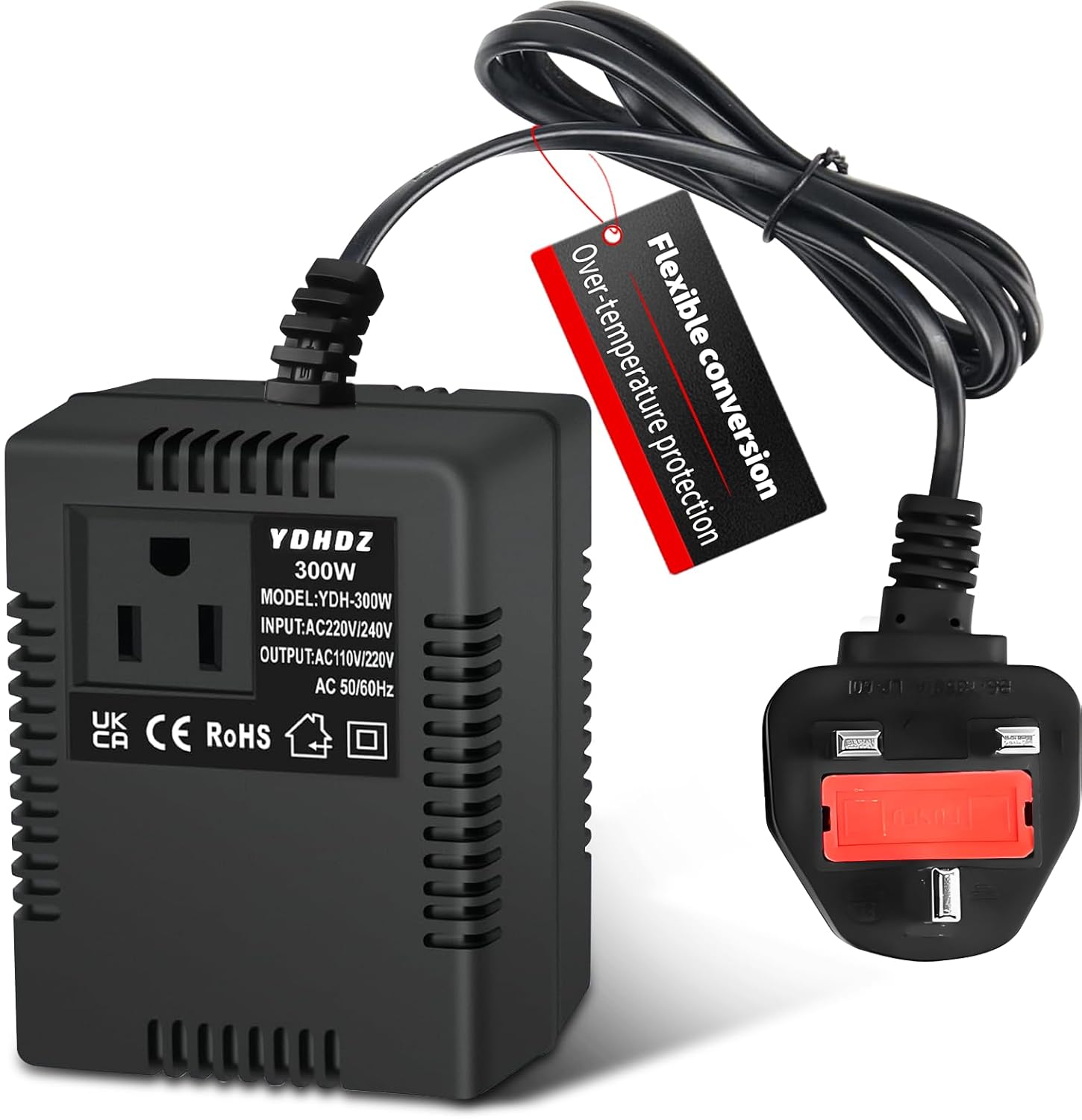 300W Step-Down Power Supply voltage converter 220V/240V to 110V/120V(UK Plug), Smart and Efficient Temperature-Protected Adapter, Suitable for WiFi, POS Machines and Power Bank