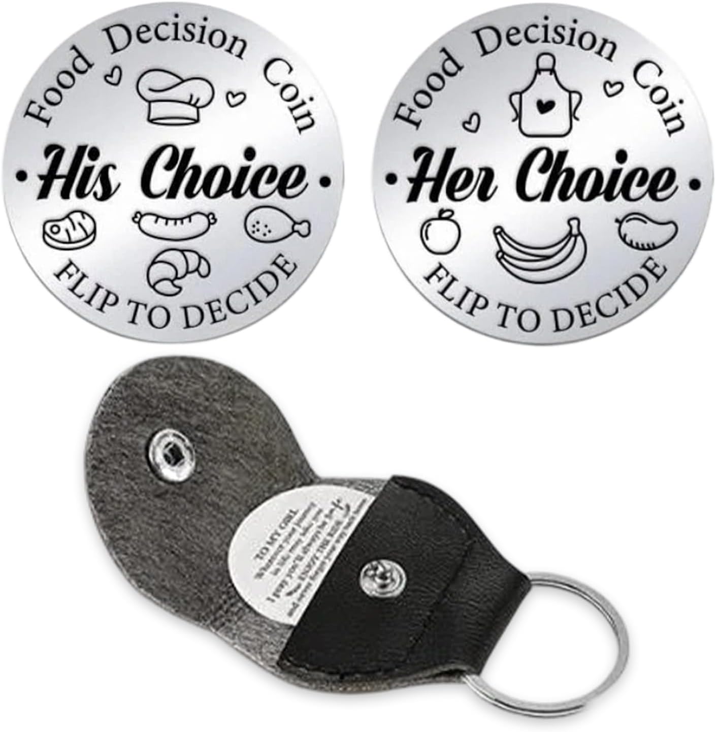 Funny Food Decider Coin Stainless Steel Double Sided Coin with PU Leather Case Wedding Gifts for Him Her Birthday Presents for Husband Wife Anniversary Presents for Couples Boyfriend Girlfriend
