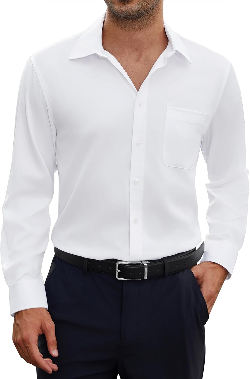 siliteelon Men Shirts Regular Fit Easy Iron Mens Long Sleeve Matte Formal Dress Shirts Casual Business Shirt with Pocket Suit Work Office Wedding Date Party