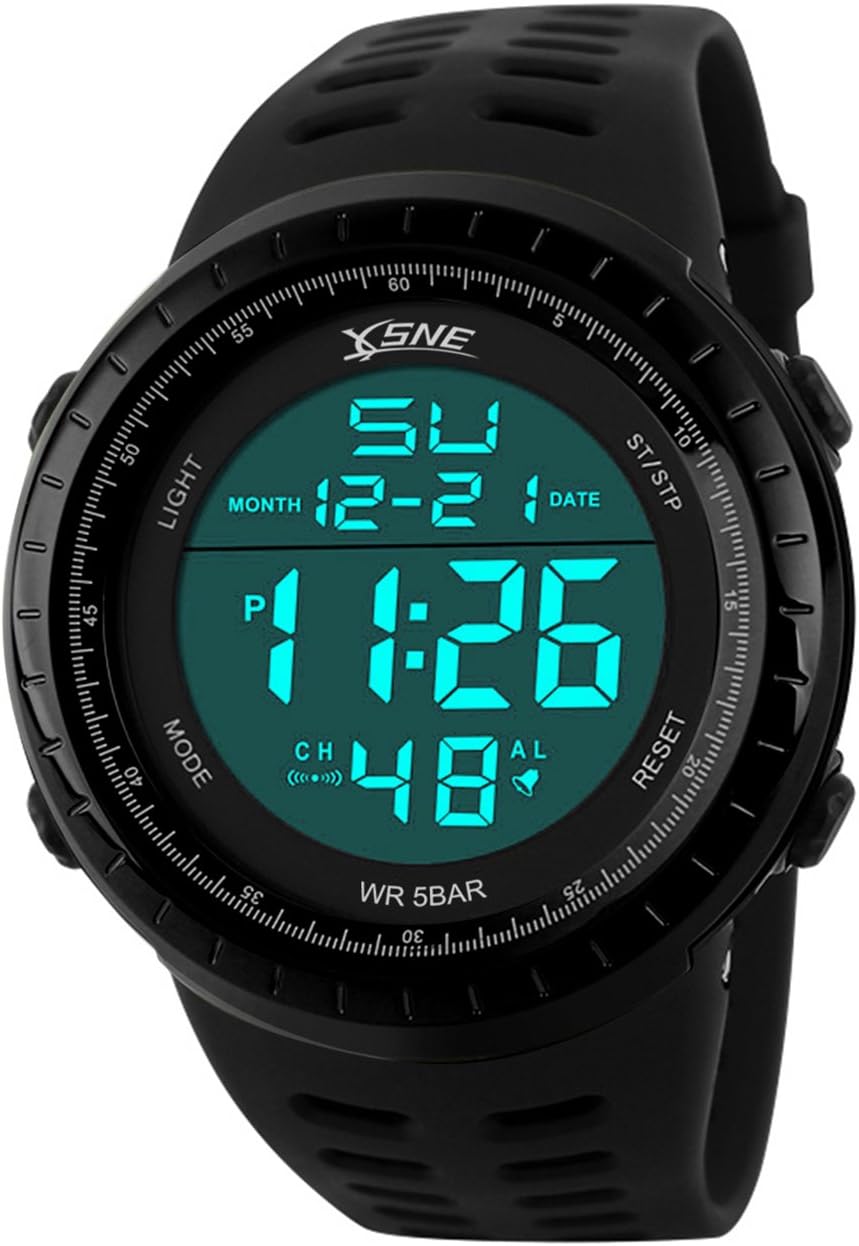 SNE Men's Digital Big Face Waterproof Electronic LED Sport Wrist Watch Black SK1167