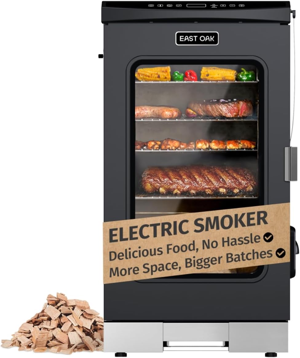 EAST OAK 30" Electric Smoker for Outdoors | Built-in Meat Probe & Clear Viewing Window | Side Chip Loader for 6x Longer Uninterrupted Smoking | 725 sq in Cooking Area for Bigger Batches, Night Blue