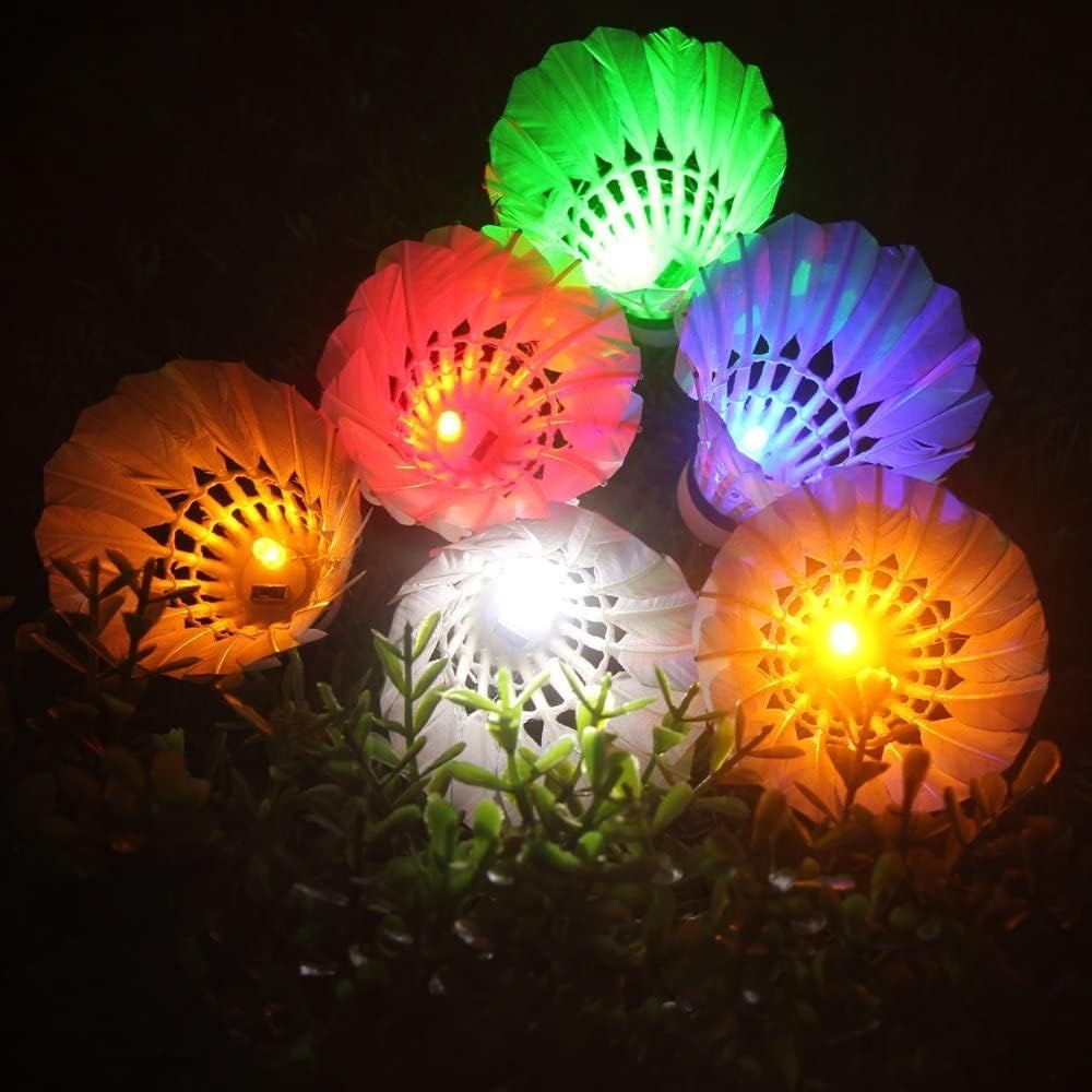 LED Shuttlecock Badminton, [6 Pack] 6 Color Shuttlecock Dark Night Goose Feather Glow Birdies Lighting for Outdoor Indoor Sport Activities