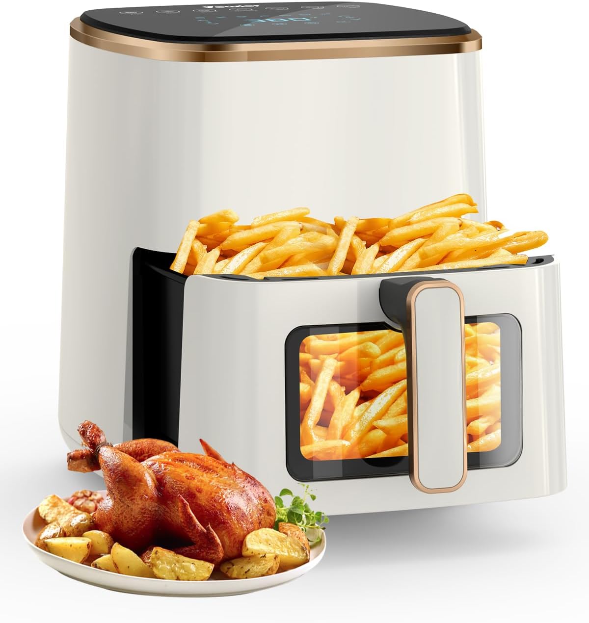 VEWIOR Air Fryer, 5.3Qt Airfyer with Viewing Window, 7 Custom Presets Large Air Fryer Oven with Smart Digital Touchscreen,Non-stick and Dishwasher-Safe Basket
