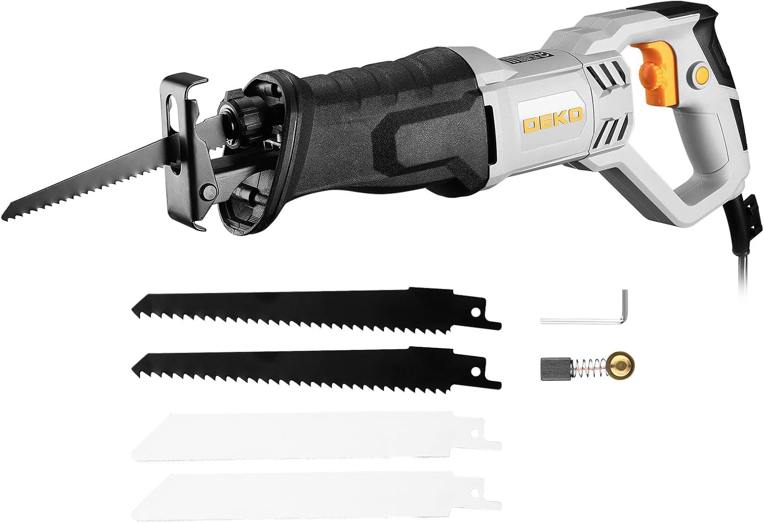 Reciprocating Saw 710W: DEKOPRO Electric Wood Saw with 4 Blades, 2800 SPM Variable Speed, 20mm Stroke Length, Tool-Free Blade Change, for Wood and Metal Cutting