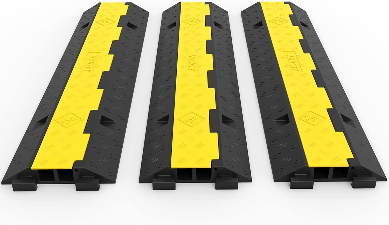 VEVOR Cable Protector 3 Packs 2 Channels 101 x 25 x 5 cm Cable Cover for Cables Commercial TPR with Modular Design for Car Parks, Warehouses