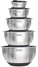 Viking Culinary Stainless Steel Mixing Bowl Set, 10 piece, Non-slip Silicone Base, Includes Airtight Lids, Dishwasher Safe, Black
